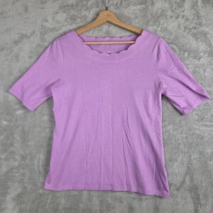 Talbots Purple Scalloped Fitted Short Sleeve T-Shirt